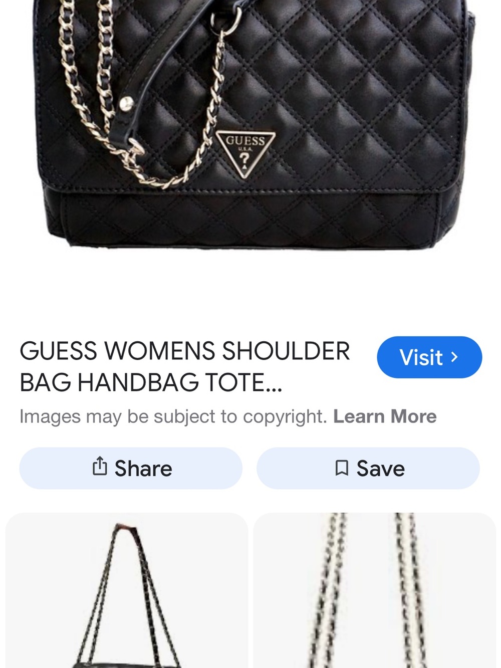 GUESS Black Quilted Shoulder Bag with Chain Strap Y2k Vintage Rare